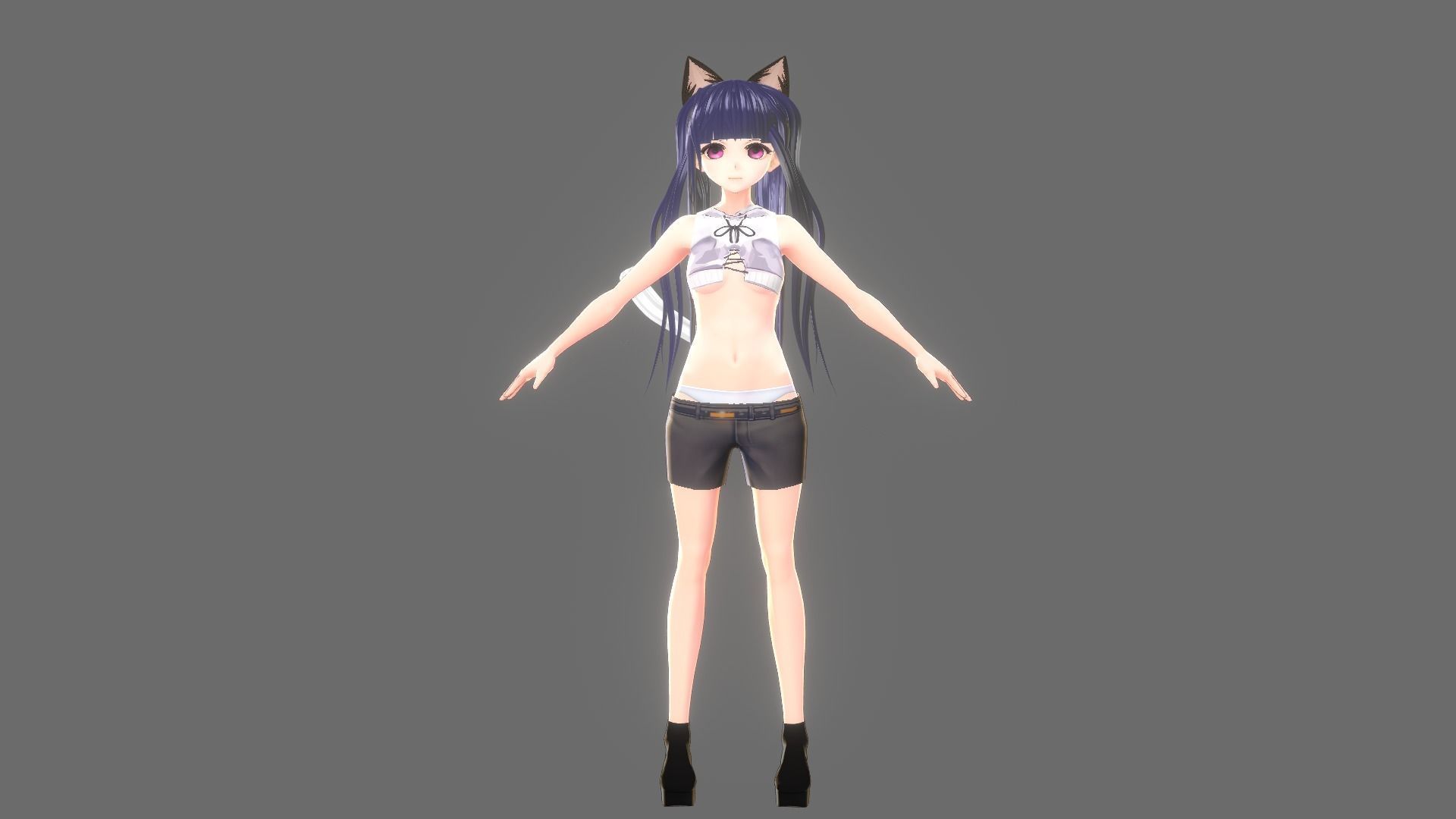 ASIAN GIRL CAT 3D MODEL RIGGED T POSE SHAPE KEYS  NEKO 2 Low-poly 3D model_2