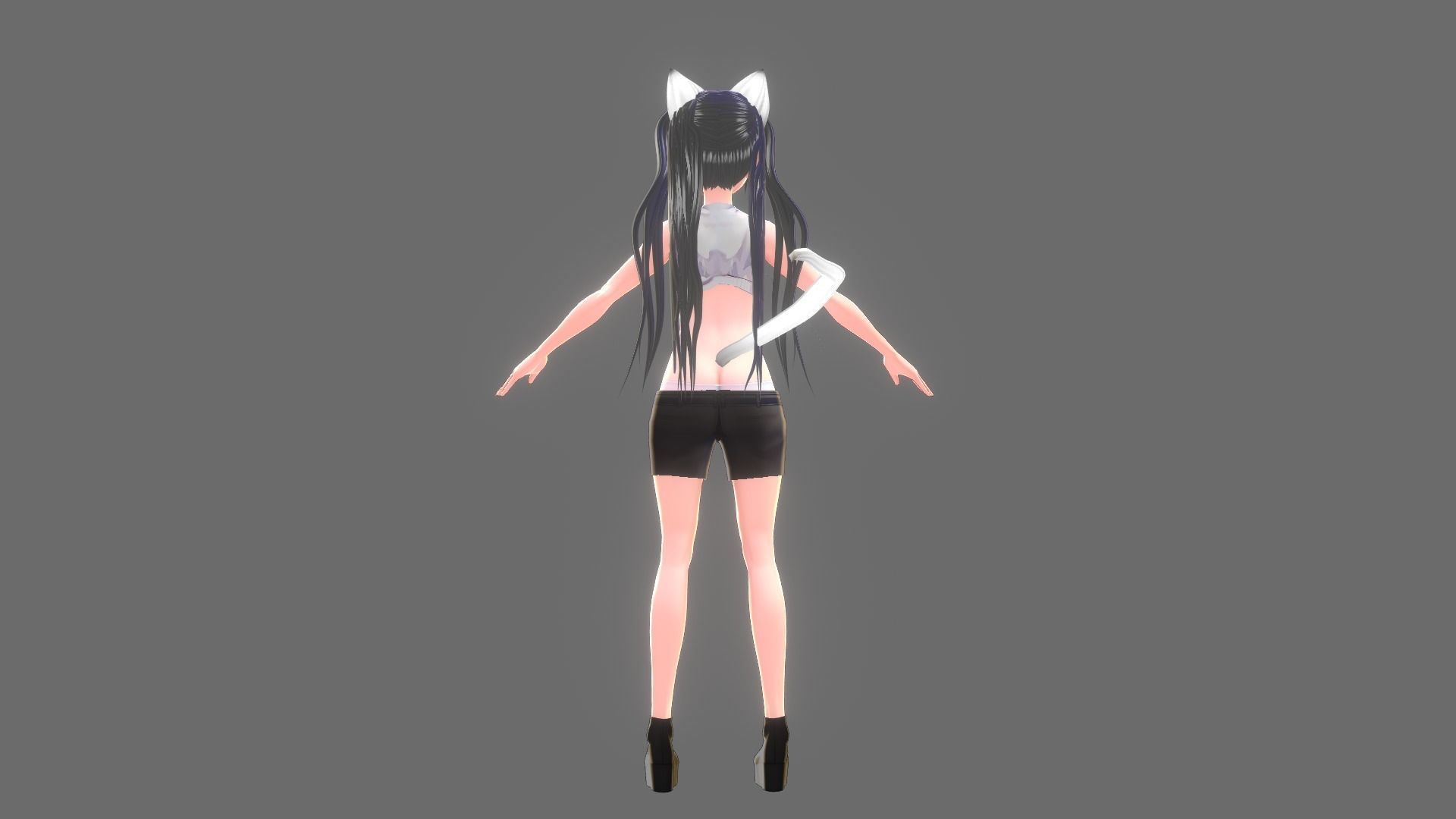 ASIAN GIRL CAT 3D MODEL RIGGED T POSE SHAPE KEYS  NEKO 2 Low-poly 3D model_4
