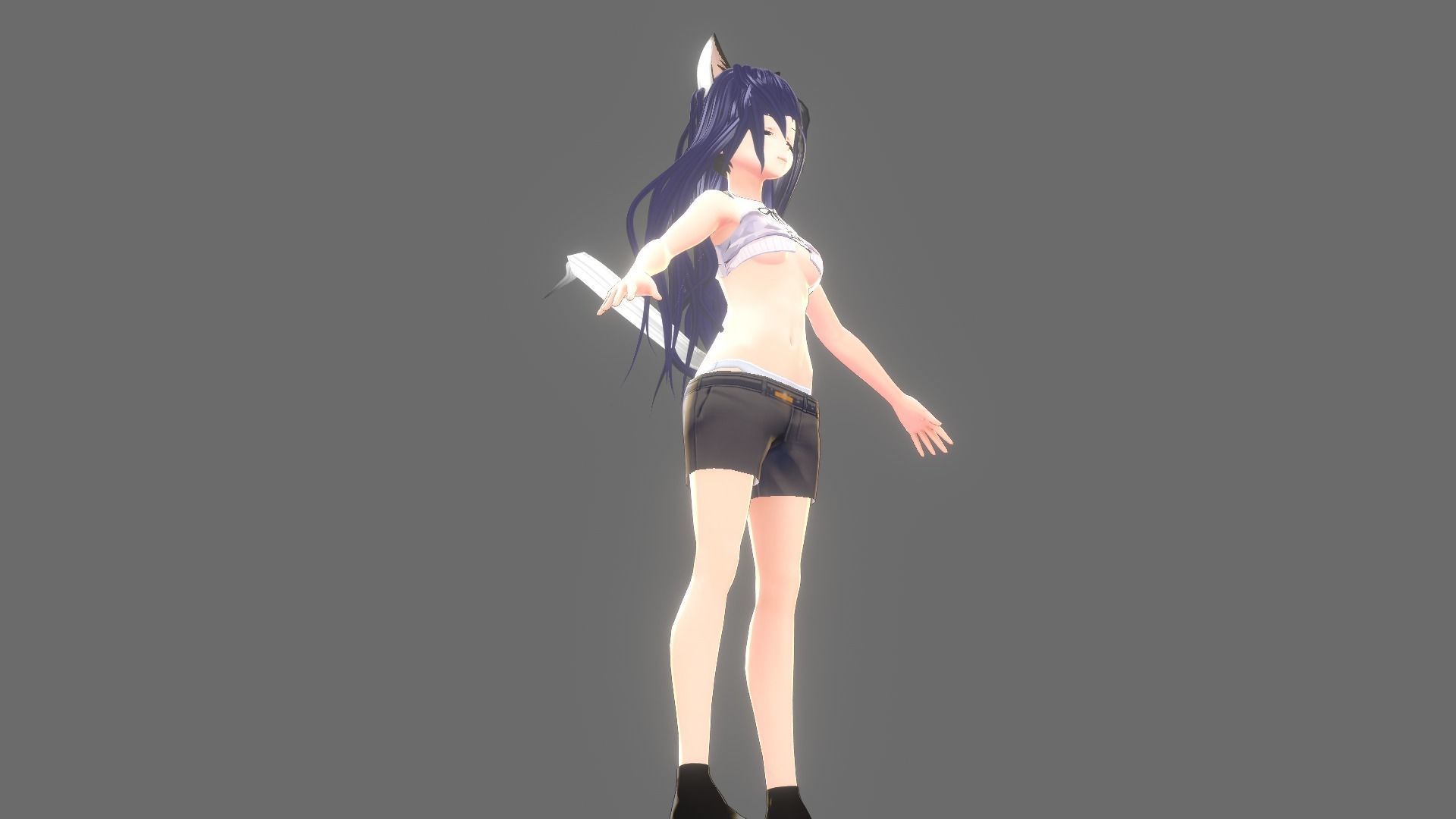 ASIAN GIRL CAT 3D MODEL RIGGED T POSE SHAPE KEYS  NEKO 2 Low-poly 3D model_9