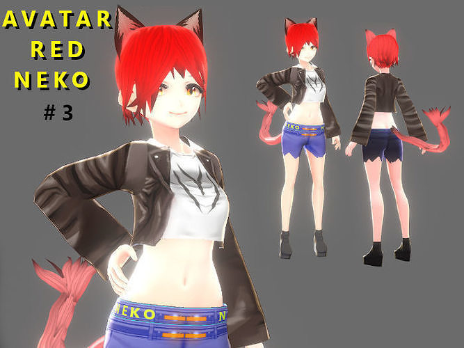 ASIAN GIRL CAT 3D MODEL RIGGED T POSE SHAPE KEYS NEKO 3 Low-poly 3D model