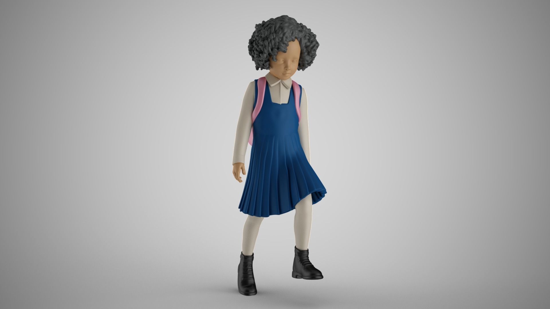 Little School Girl Climbing Steps 3 3D print model_5
