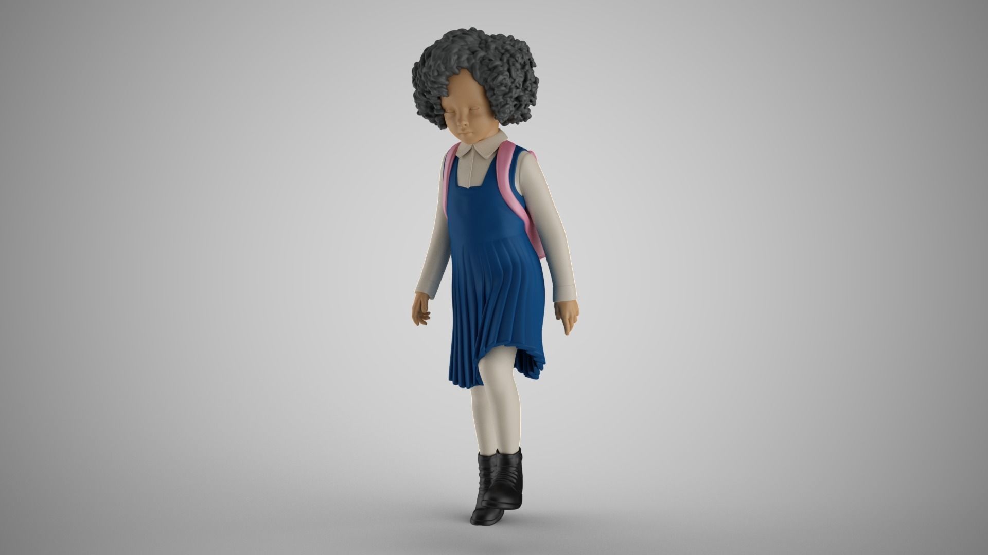 Little School Girl Climbing Steps 3 3D print model_4