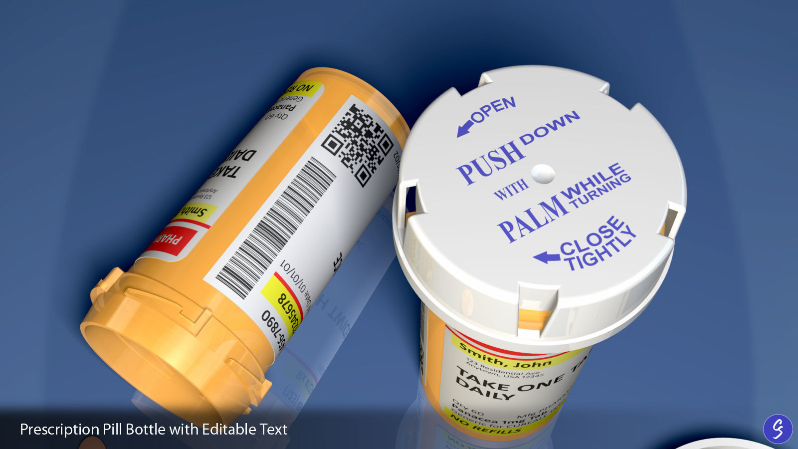 Prescription Pill Bottle with Editable Text 02 3D model_1