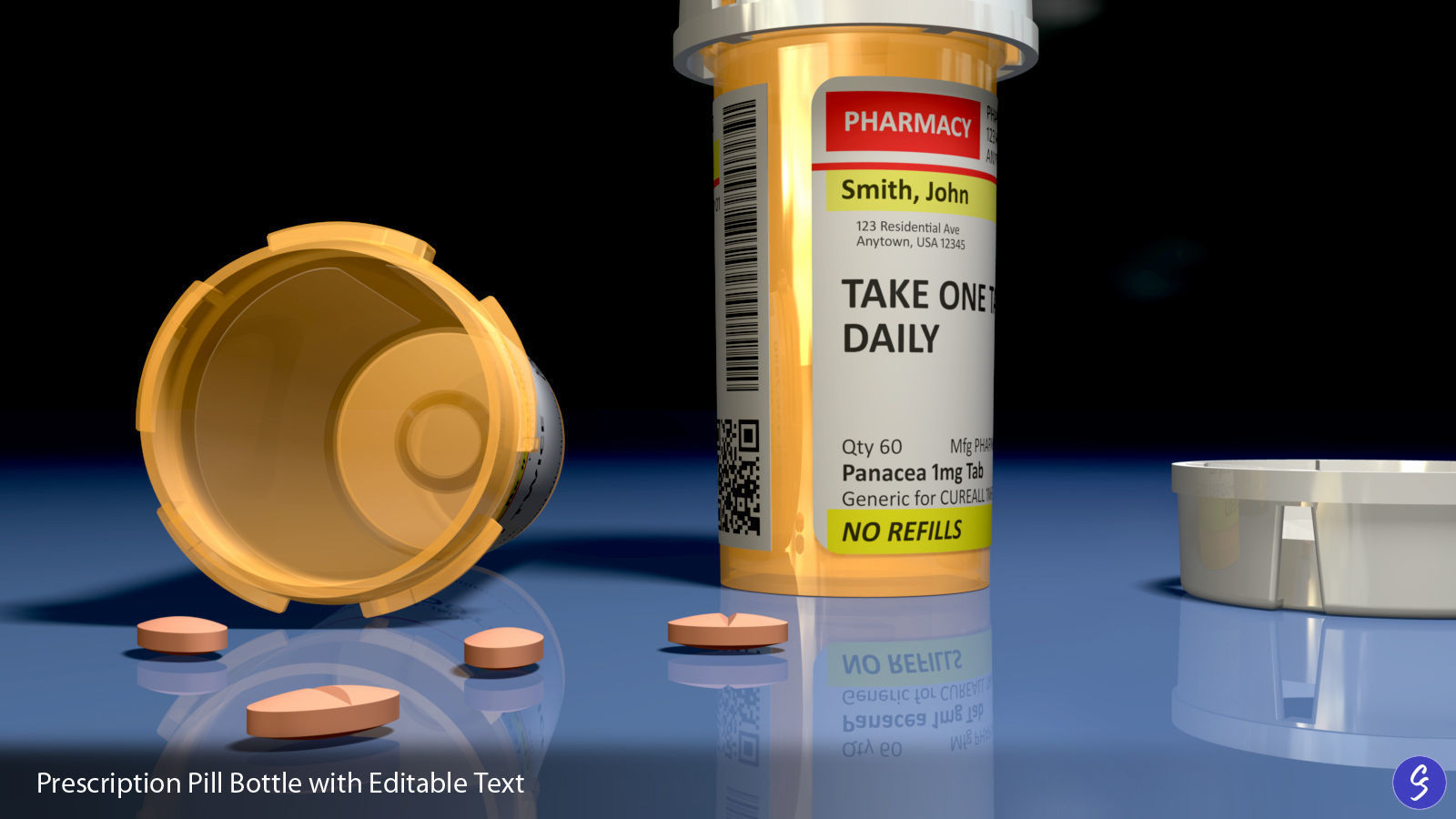Prescription Pill Bottle with Editable Text 02 3D model_2