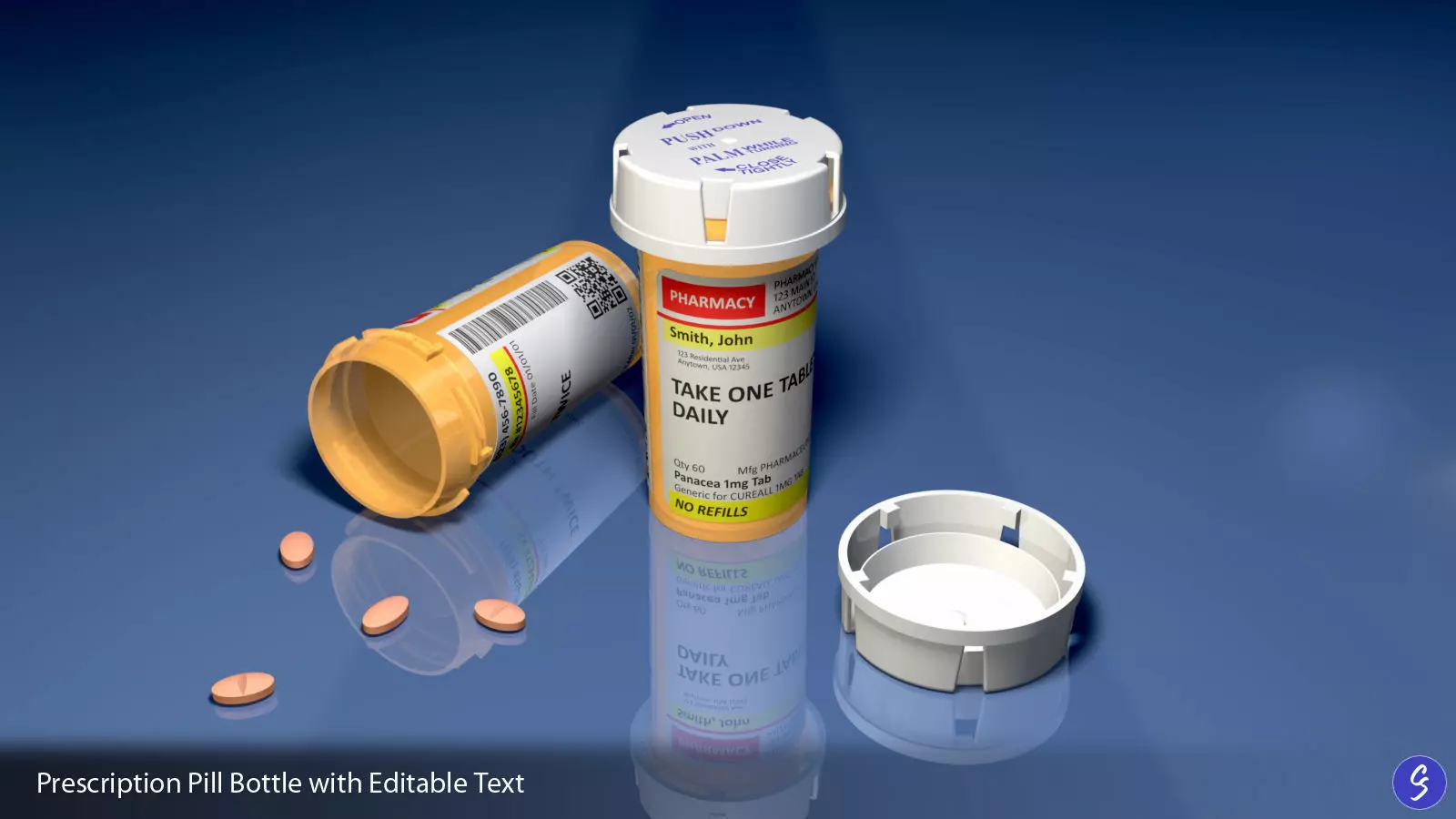 Prescription Pill Bottle with Editable Text 02 3D model_0
