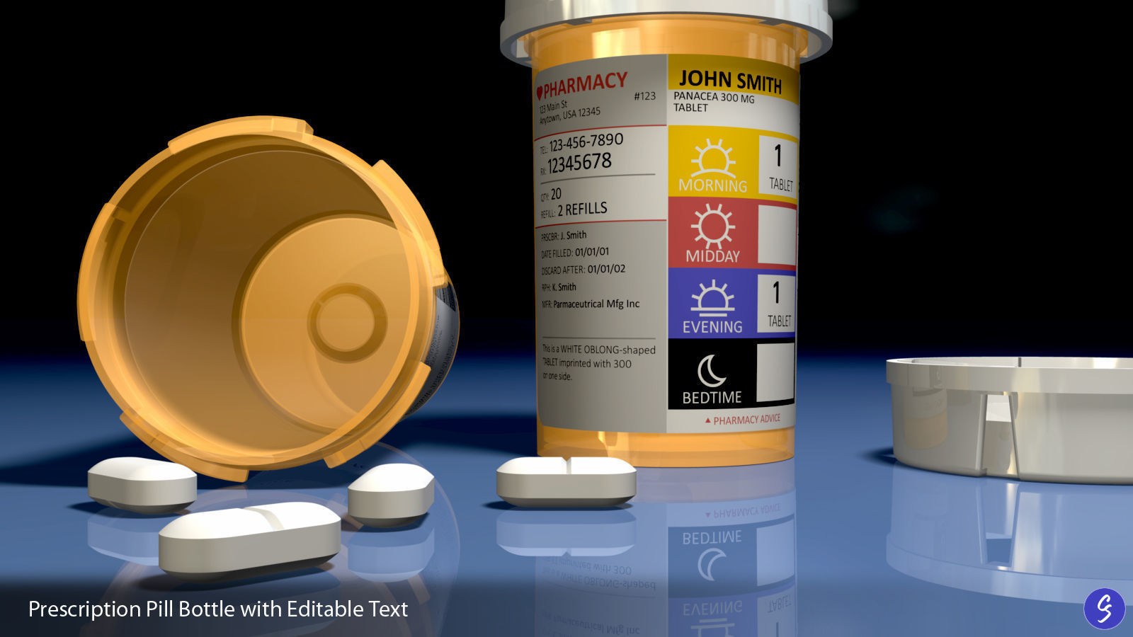 Prescription Pill Bottle with Editable Text 03 3D model_2