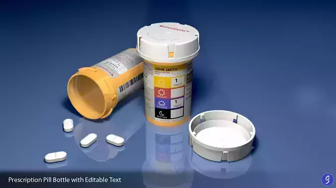 Prescription Pill Bottle with Editable Text 03 3D model