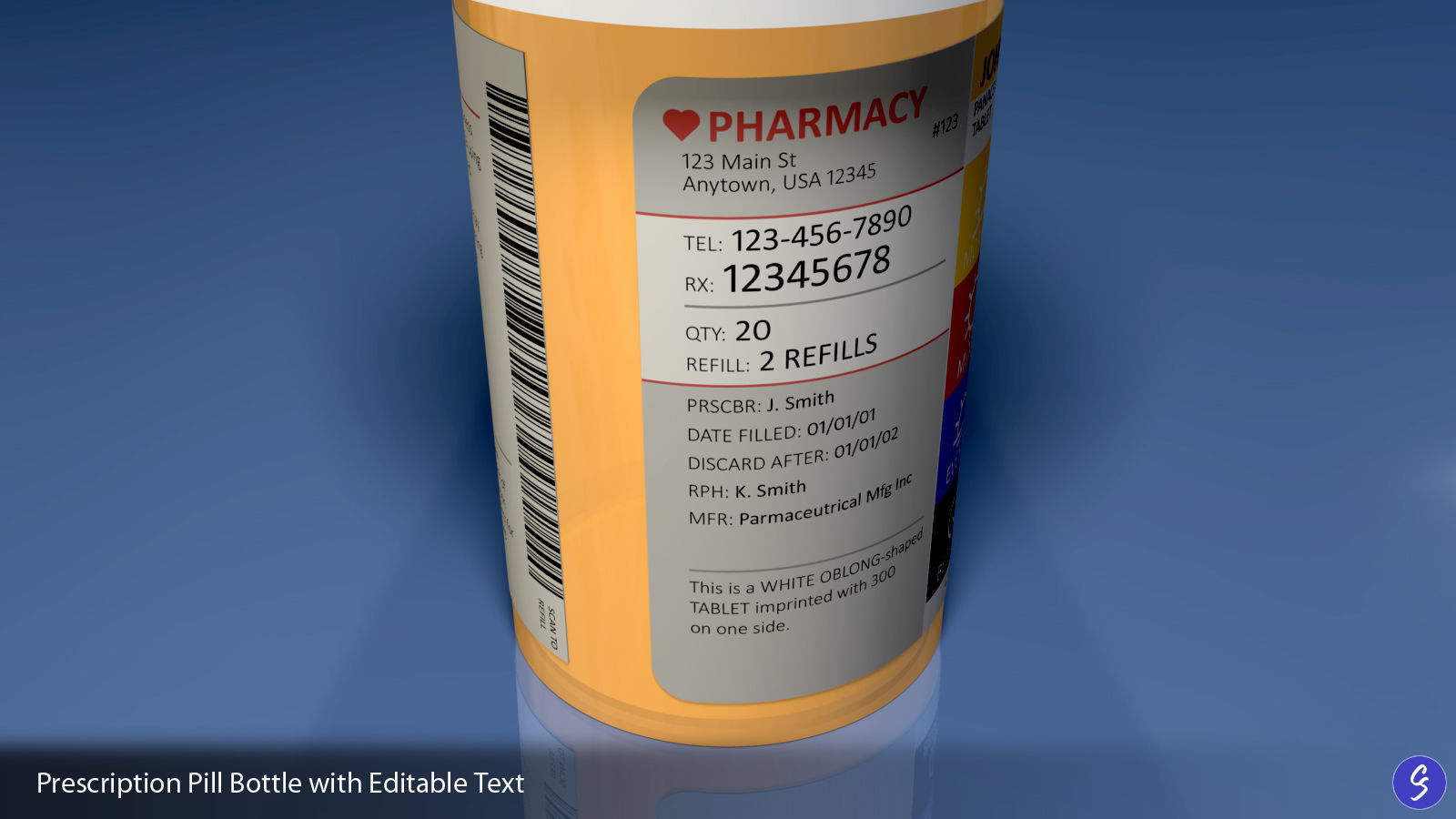Prescription Pill Bottle with Editable Text 03 3D model_3