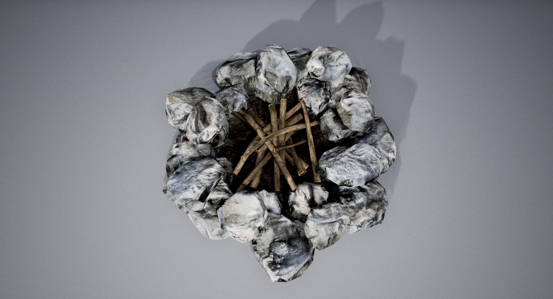 Campfire fire pit with smoke Low-poly 3D model_8