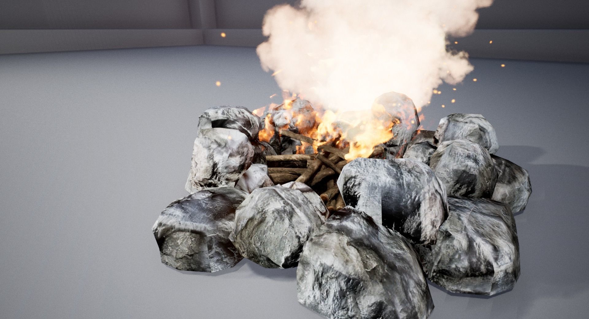 Campfire fire pit with smoke Low-poly 3D model_1