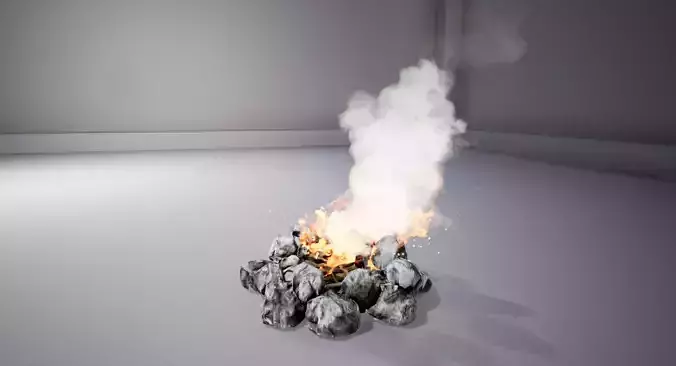 Campfire fire pit with smoke Low-poly 3D model