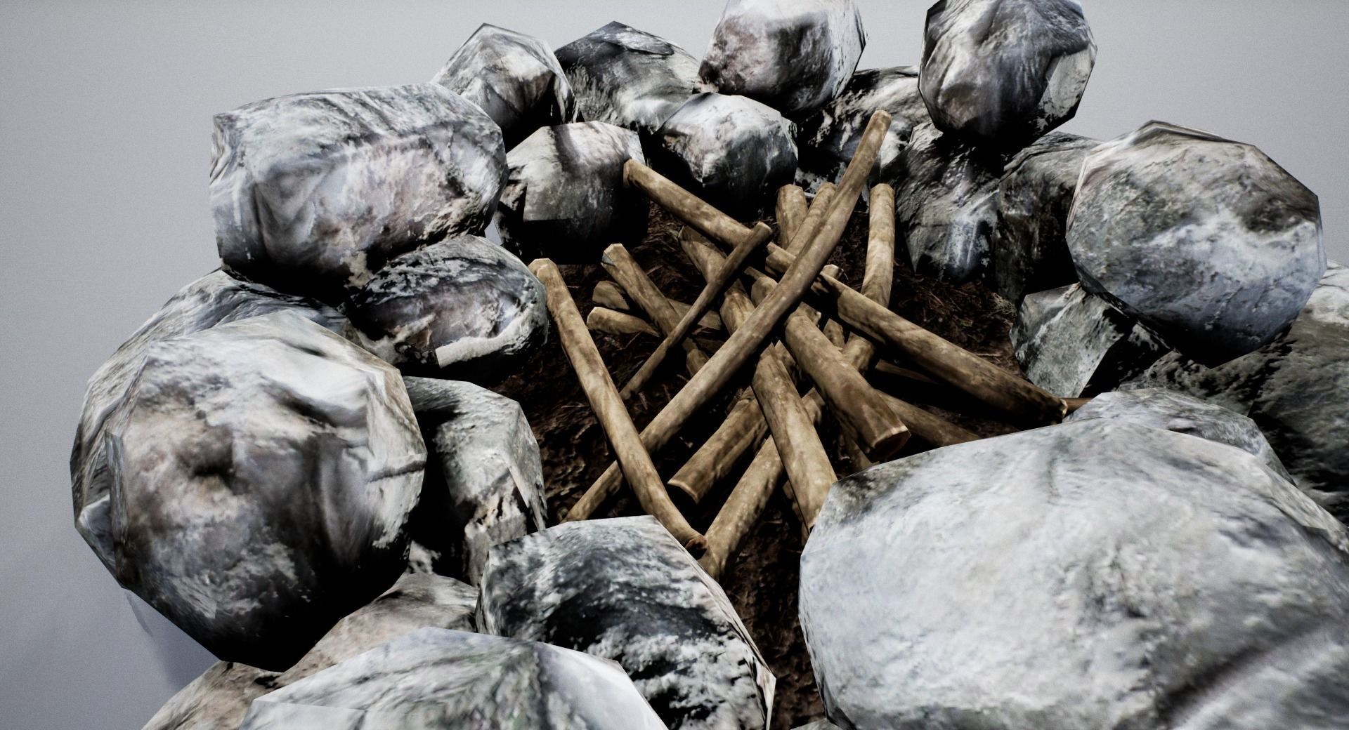 Campfire fire pit with smoke Low-poly 3D model_7