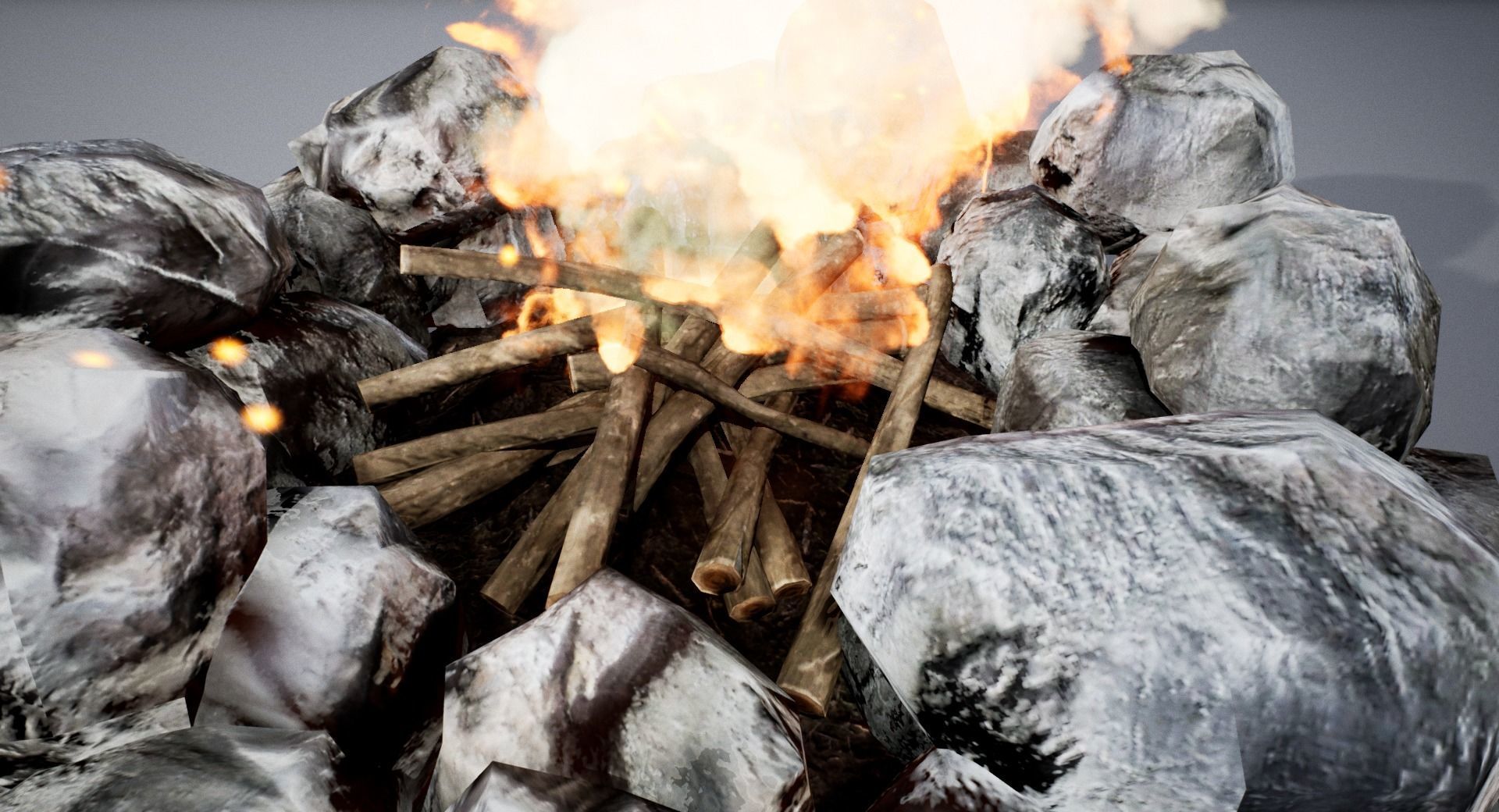 Campfire fire pit with smoke Low-poly 3D model_2