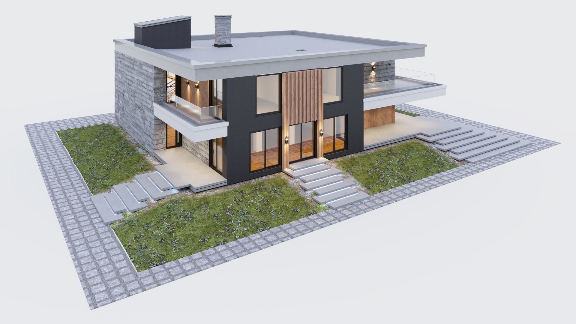 Modern two storey villa 3D model_10