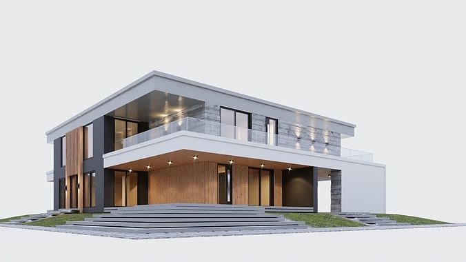 Modern two storey villa 3D model 6