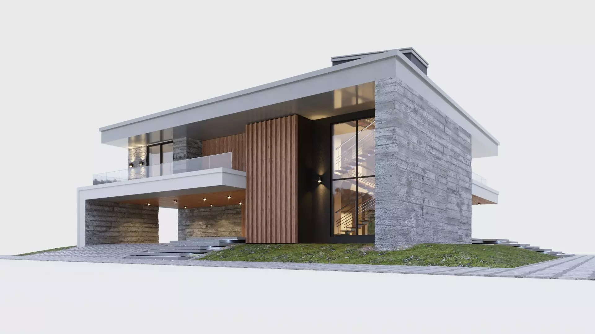 Modern two storey villa 3D model_0