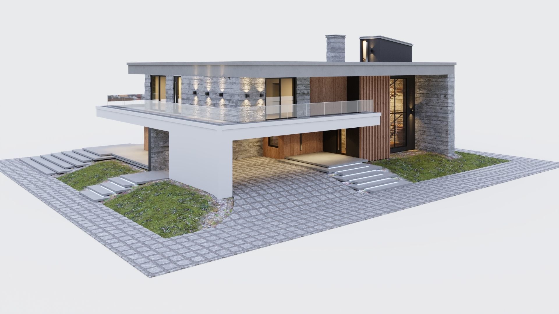 Modern two storey villa 3D model_8