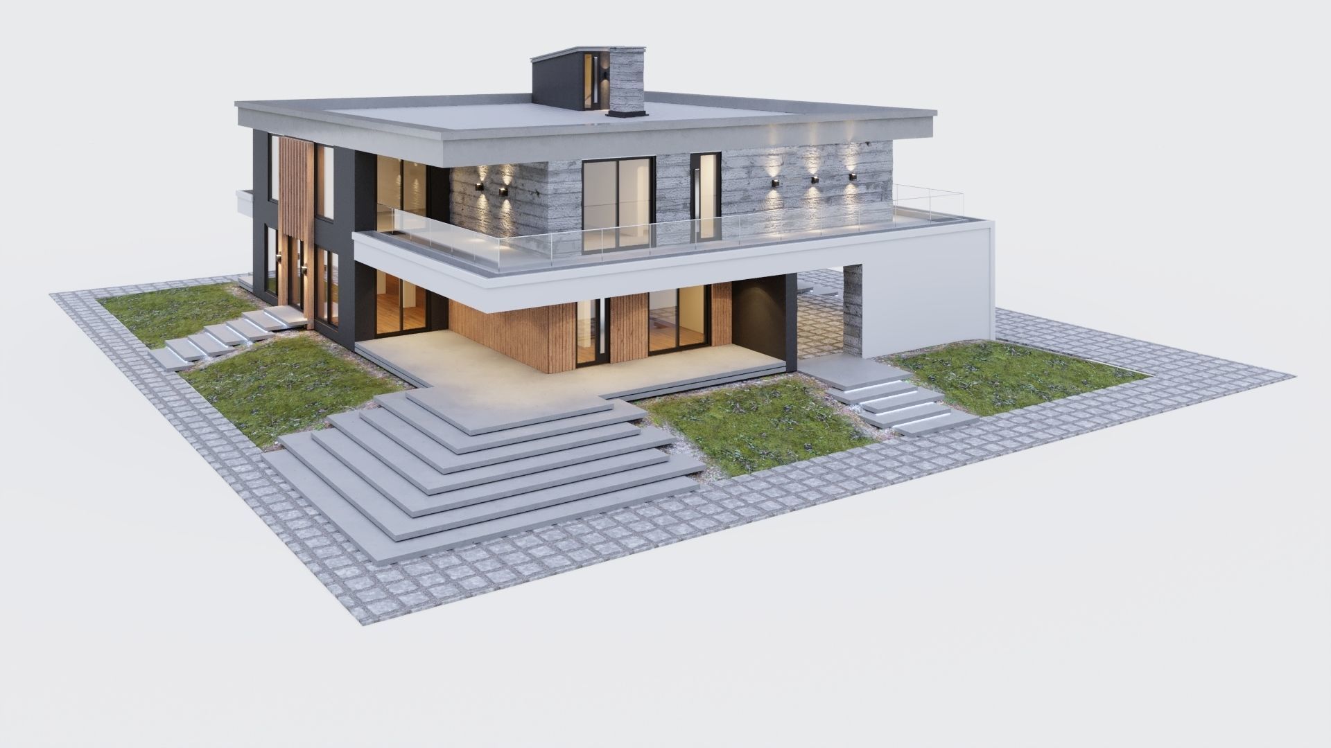 Modern two storey villa 3D model_11