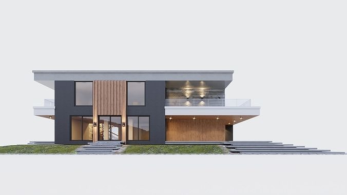 Modern two storey villa 3D model 5