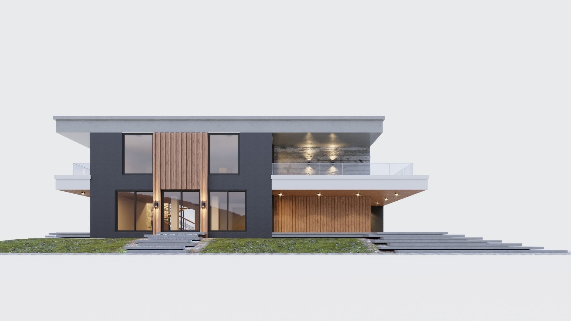 Modern two storey villa 3D model_4
