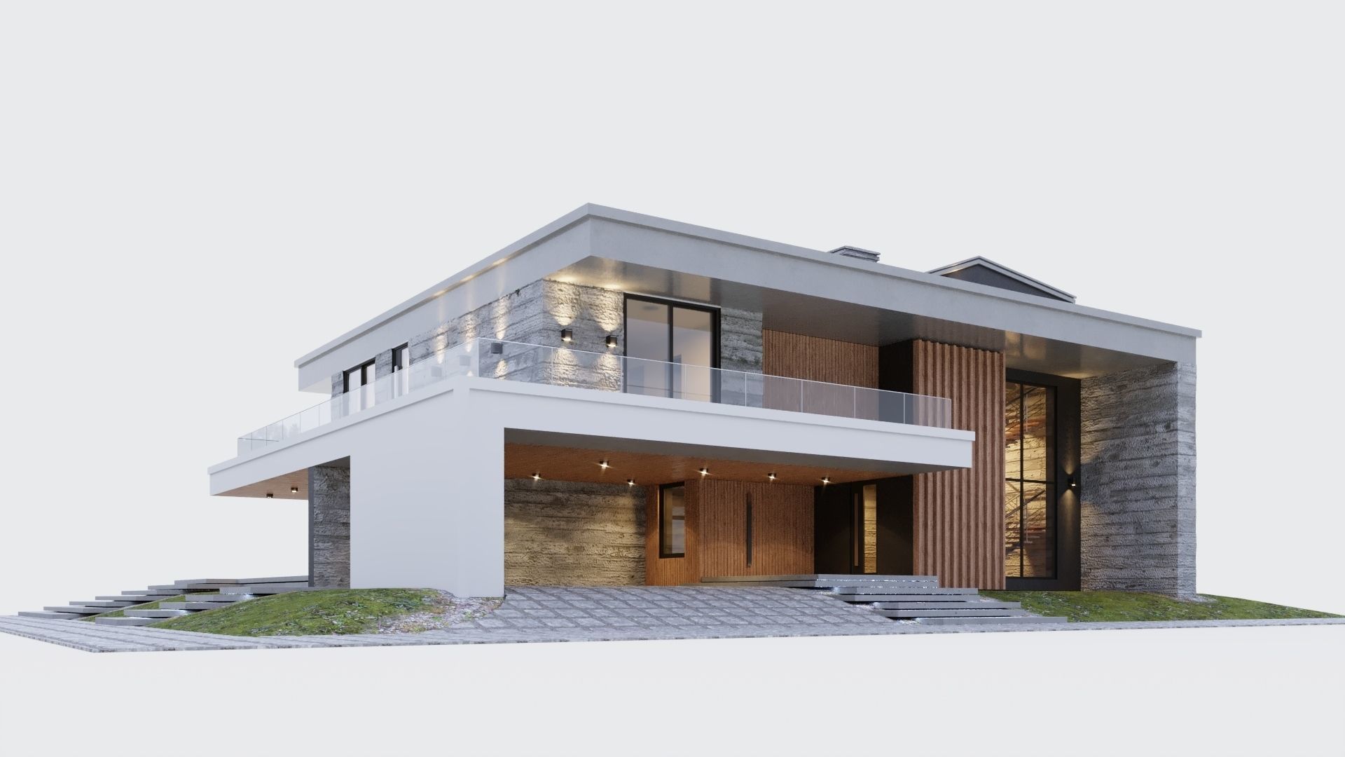 Modern two storey villa 3D model_7