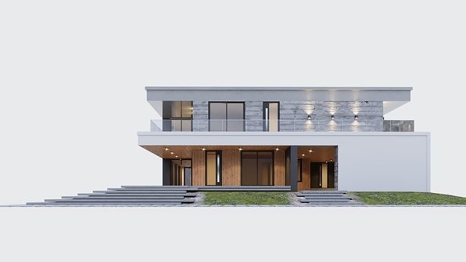 Modern two storey villa 3D model 7