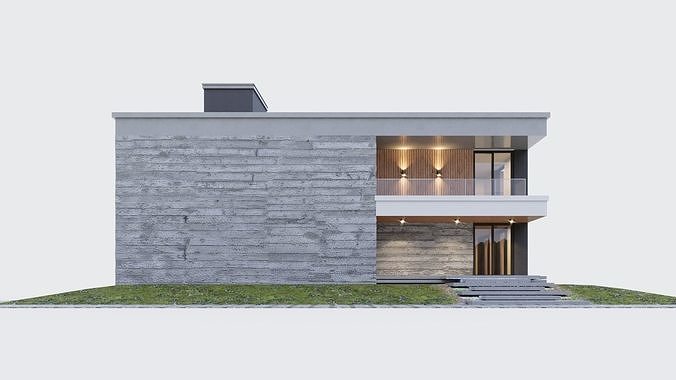 Modern two storey villa 3D model 3