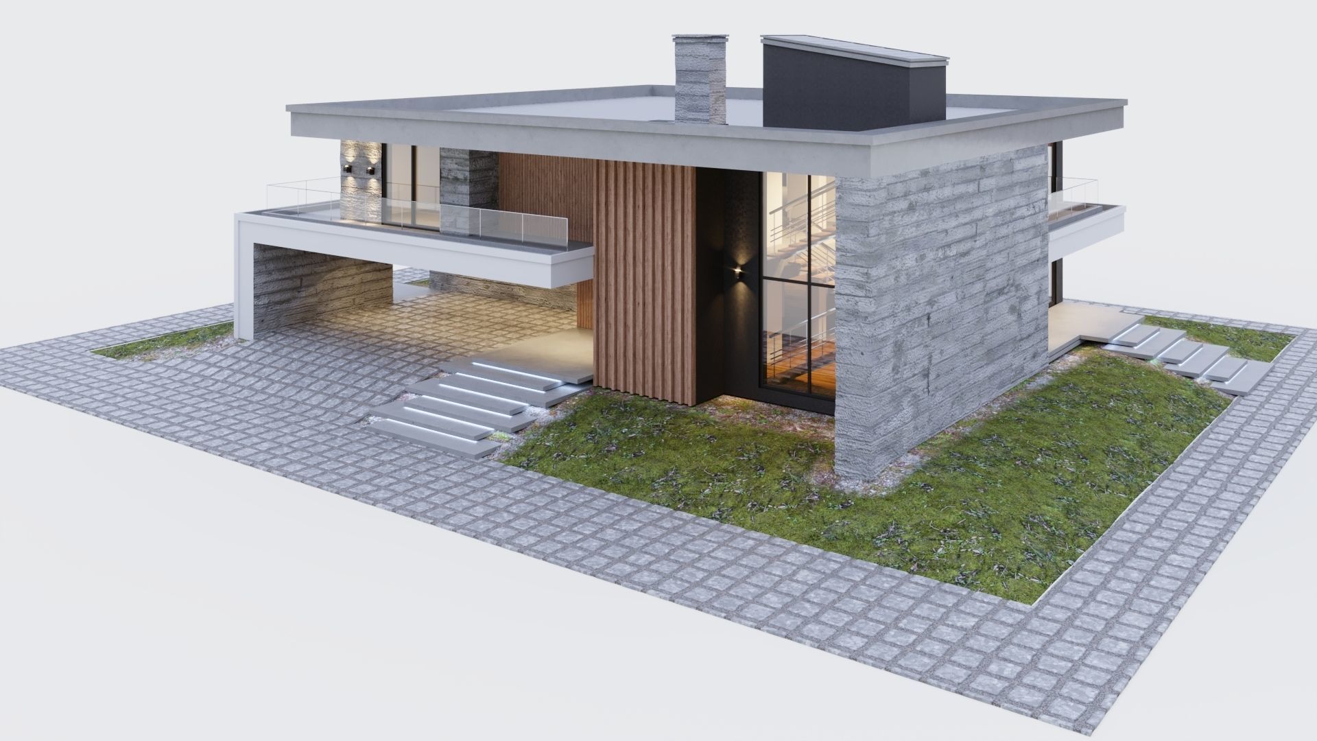 Modern two storey villa 3D model_9