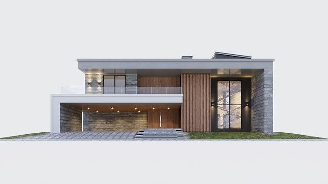 Modern two storey villa 3D model 2
