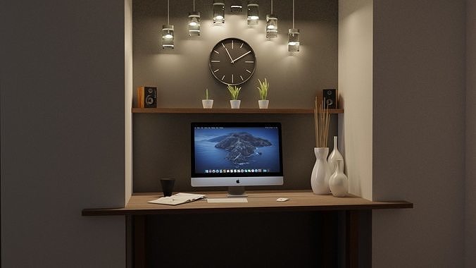 room with imac  Free low-poly 3D model