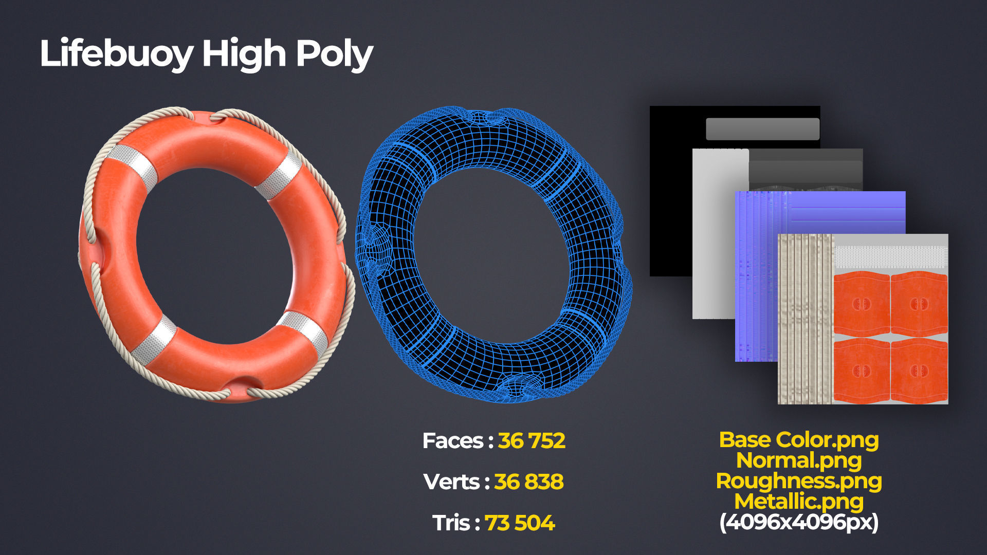 Lifebuoy orange life preserver Low-poly 3D model_3