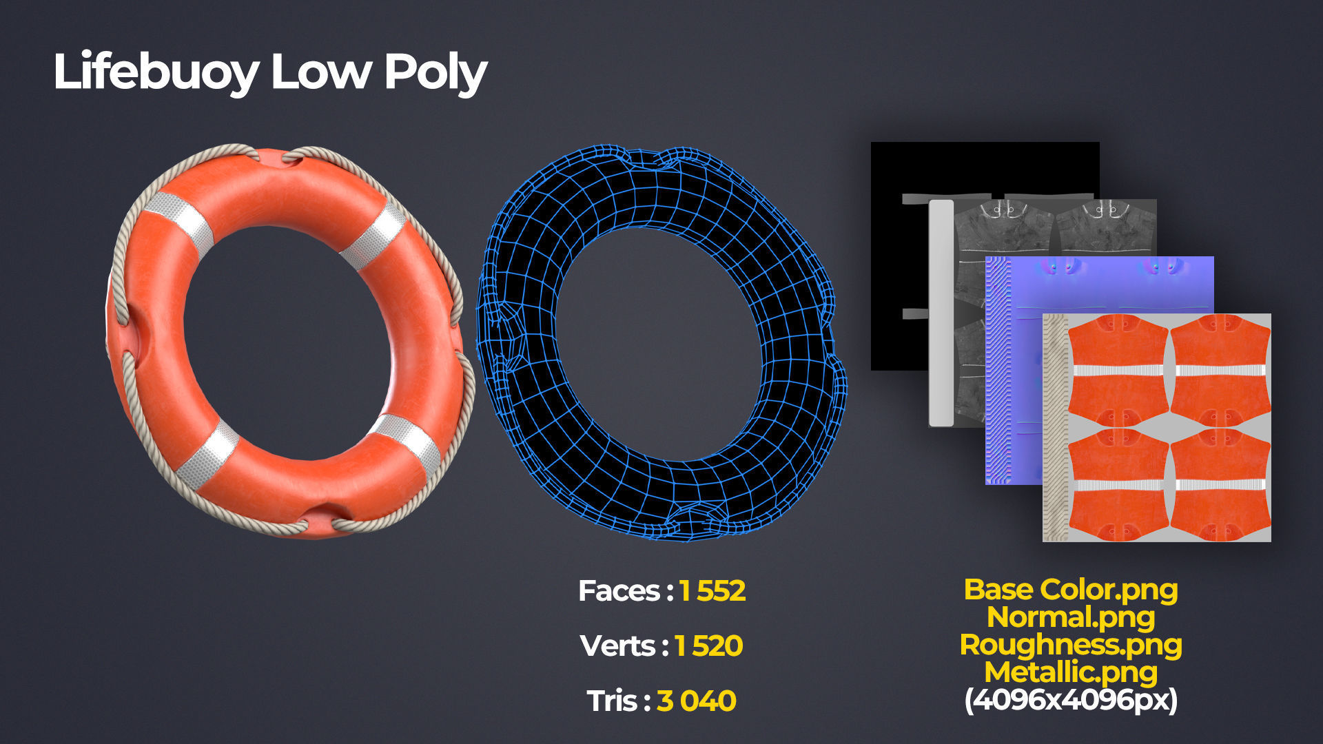 Lifebuoy orange life preserver Low-poly 3D model_2