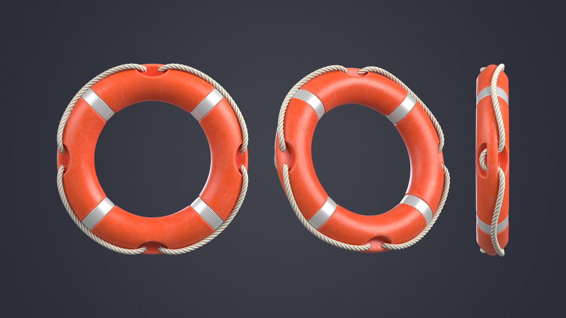 Lifebuoy orange life preserver Low-poly 3D model_4