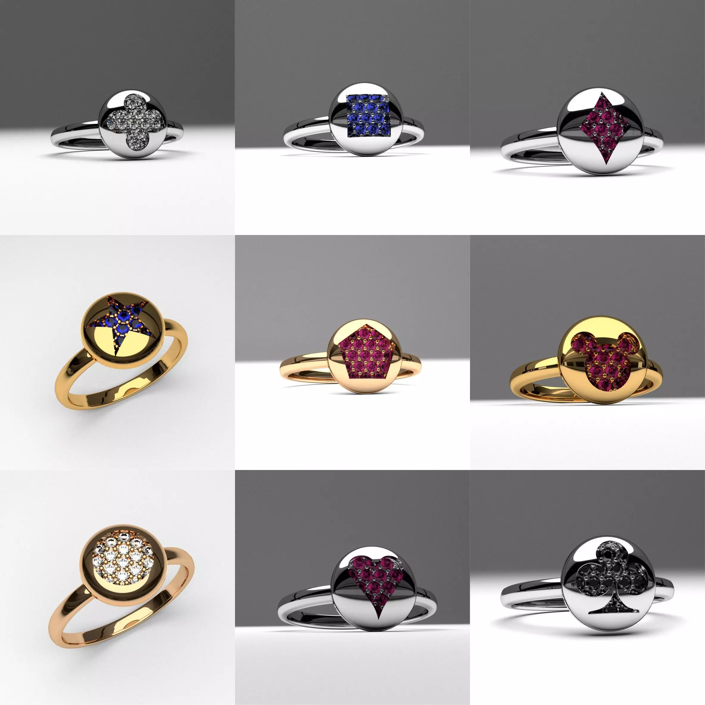 A package of fashion unique diamond rings 11 pcs 3d printable 3D Model Collection_0