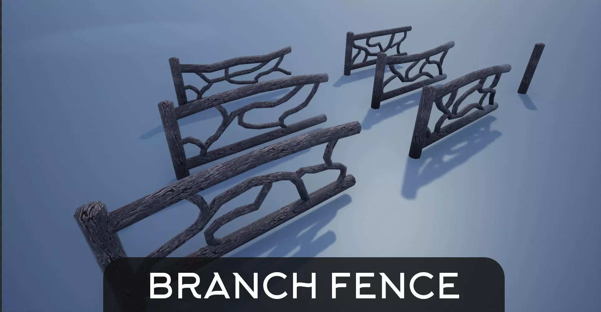 Modular Wooden Branch Fence Low-poly 3D model_0