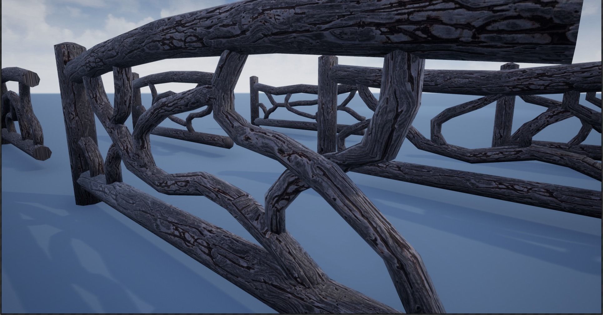 Modular Wooden Branch Fence Low-poly 3D model_2