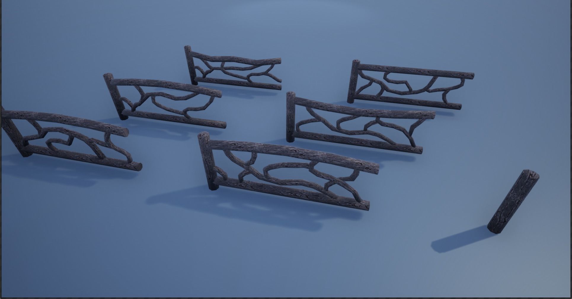Modular Wooden Branch Fence Low-poly 3D model_5