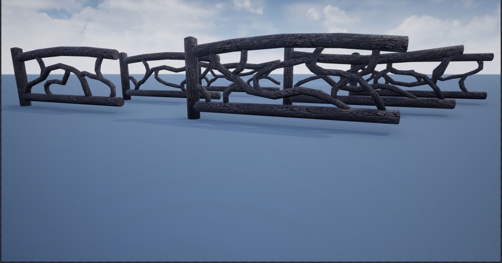 Modular Wooden Branch Fence Low-poly 3D model_4