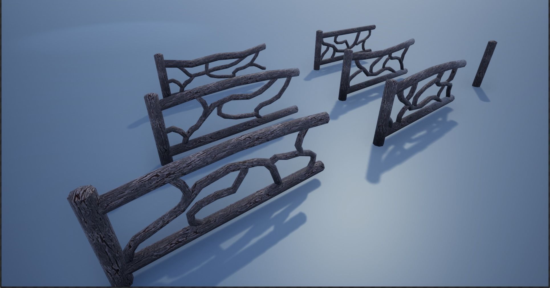 Modular Wooden Branch Fence Low-poly 3D model_1