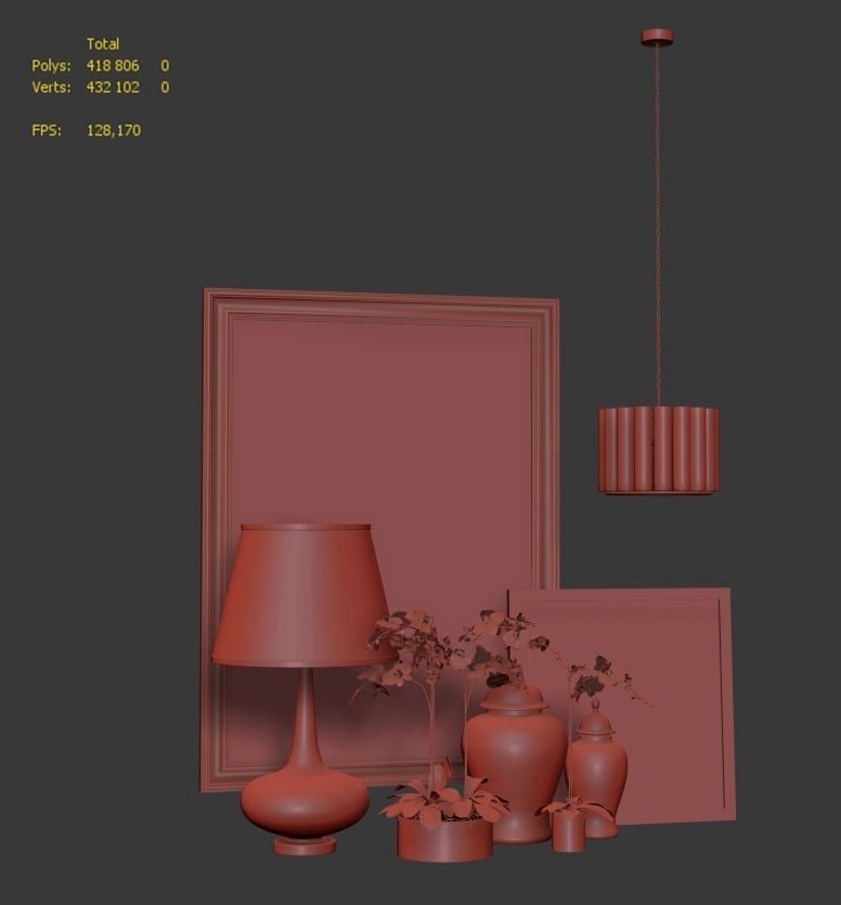 Decoration set 1 table with two vases and lamp 3D model_4