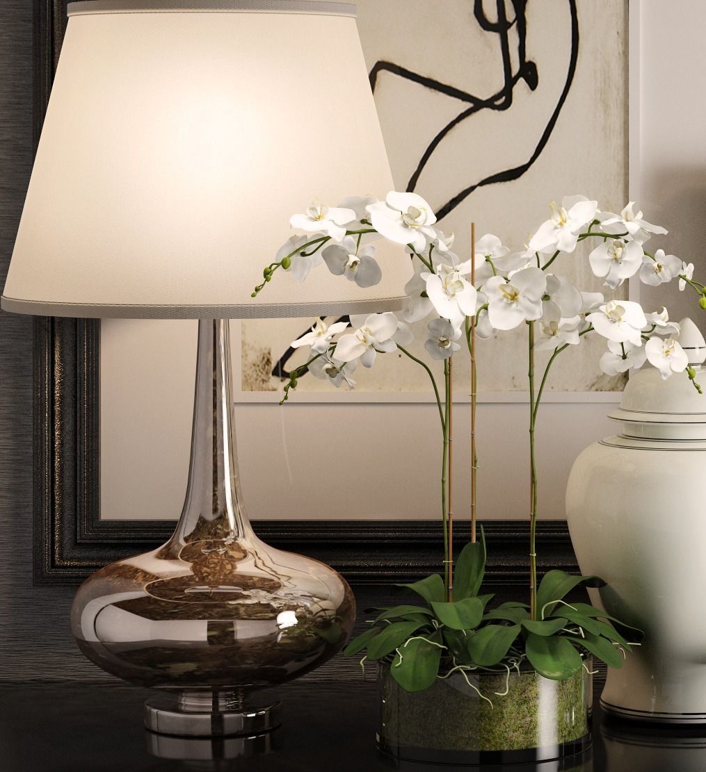 Decoration set 1 table with two vases and lamp 3D model_1