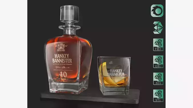 Hankey Bannister 40 YO Scotch Premium Whisky Carafe with Drink 3D model