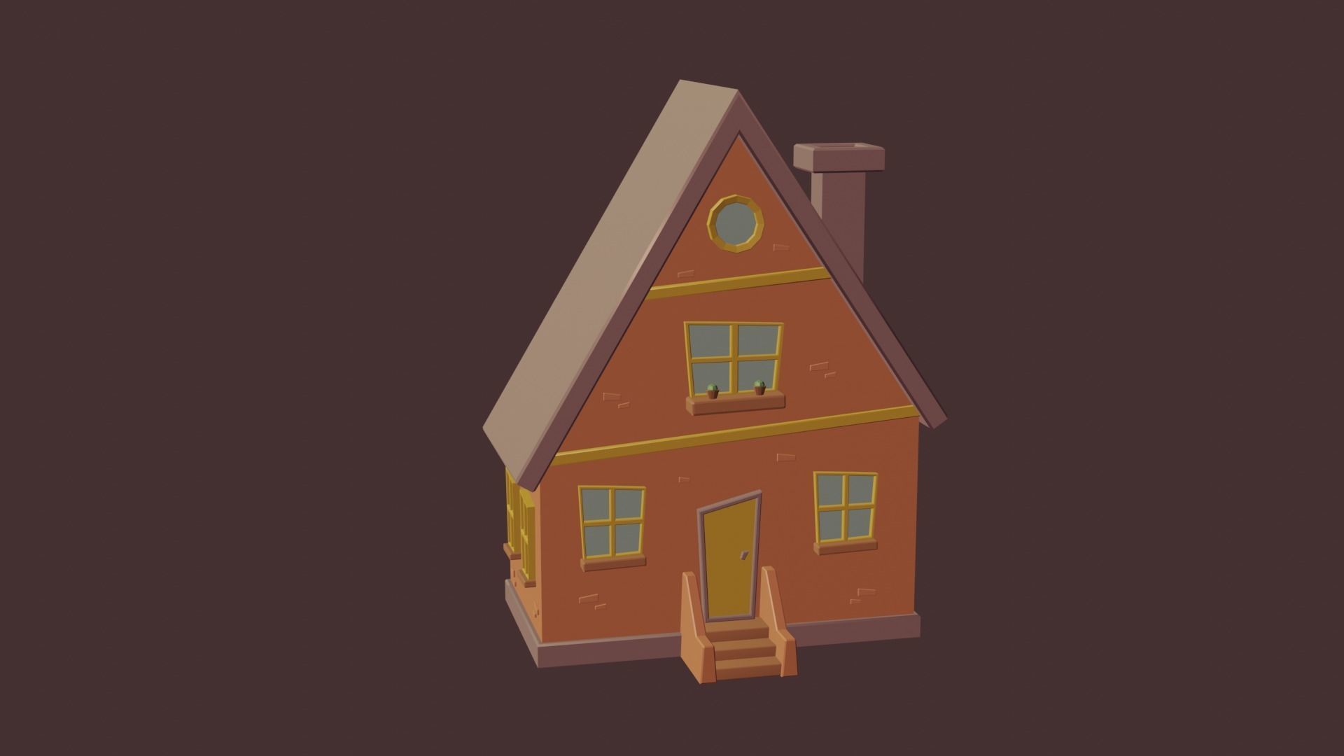 Cartoon house Low-poly 3D model_1