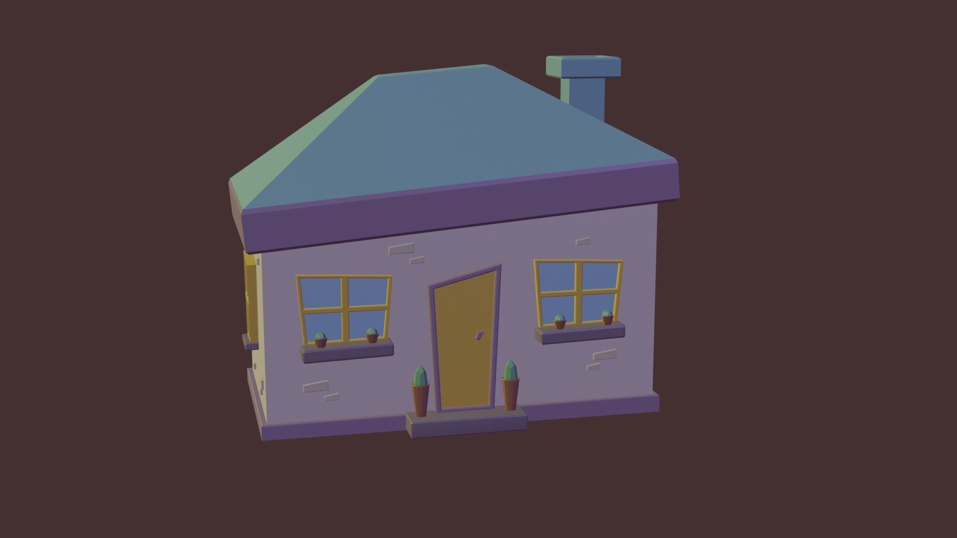 Cartoon house Low-poly 3D model_2