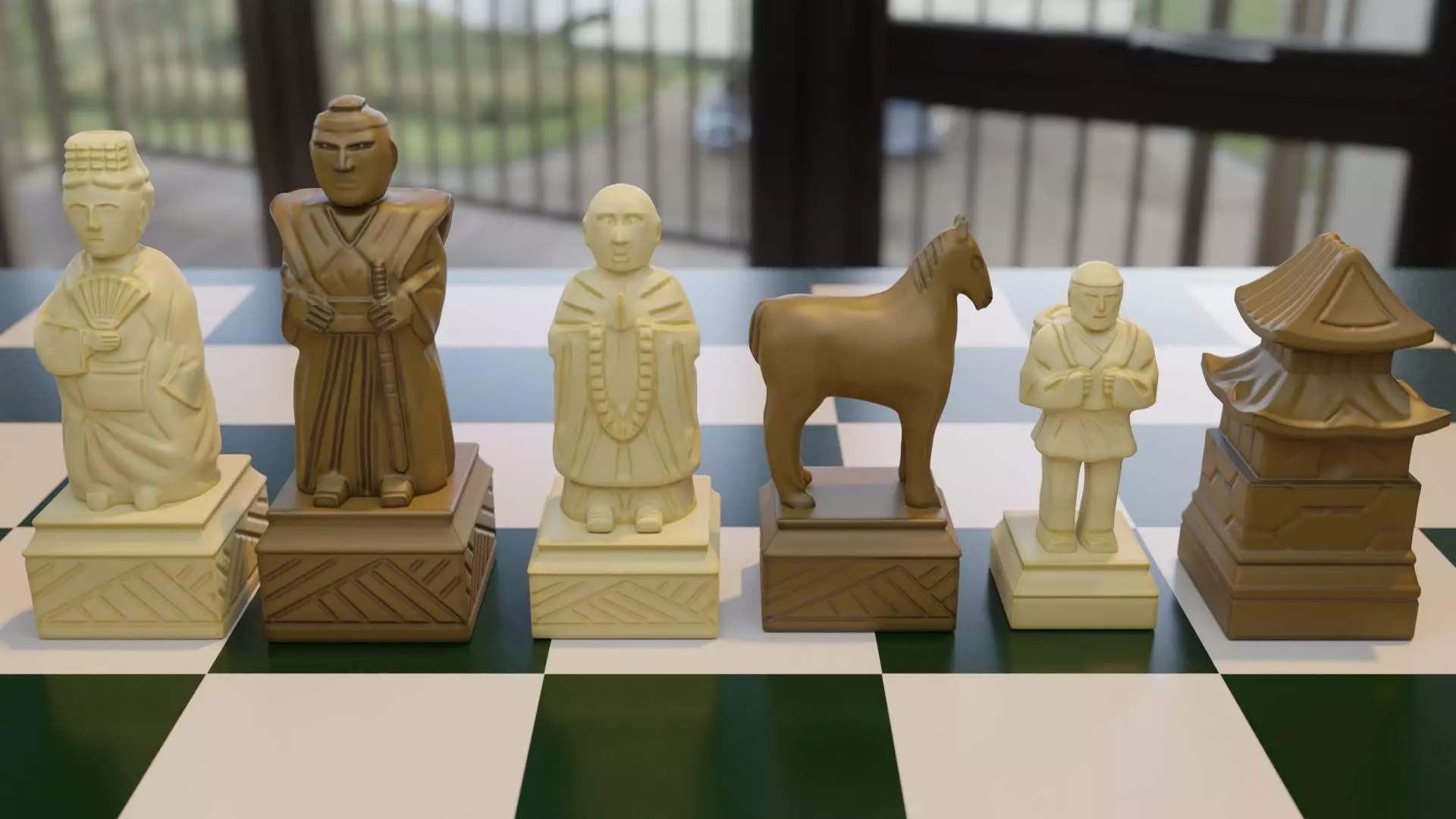 Medieval Japan Chess Set Pieces 6 OBJ 3D print model