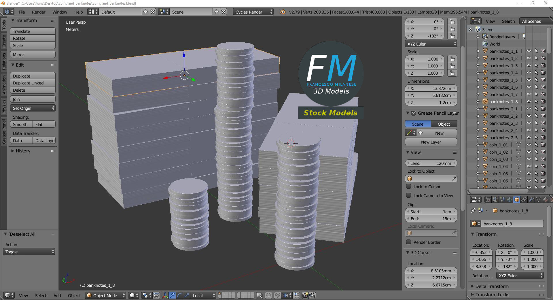 Coins and banknotes 3D model_9