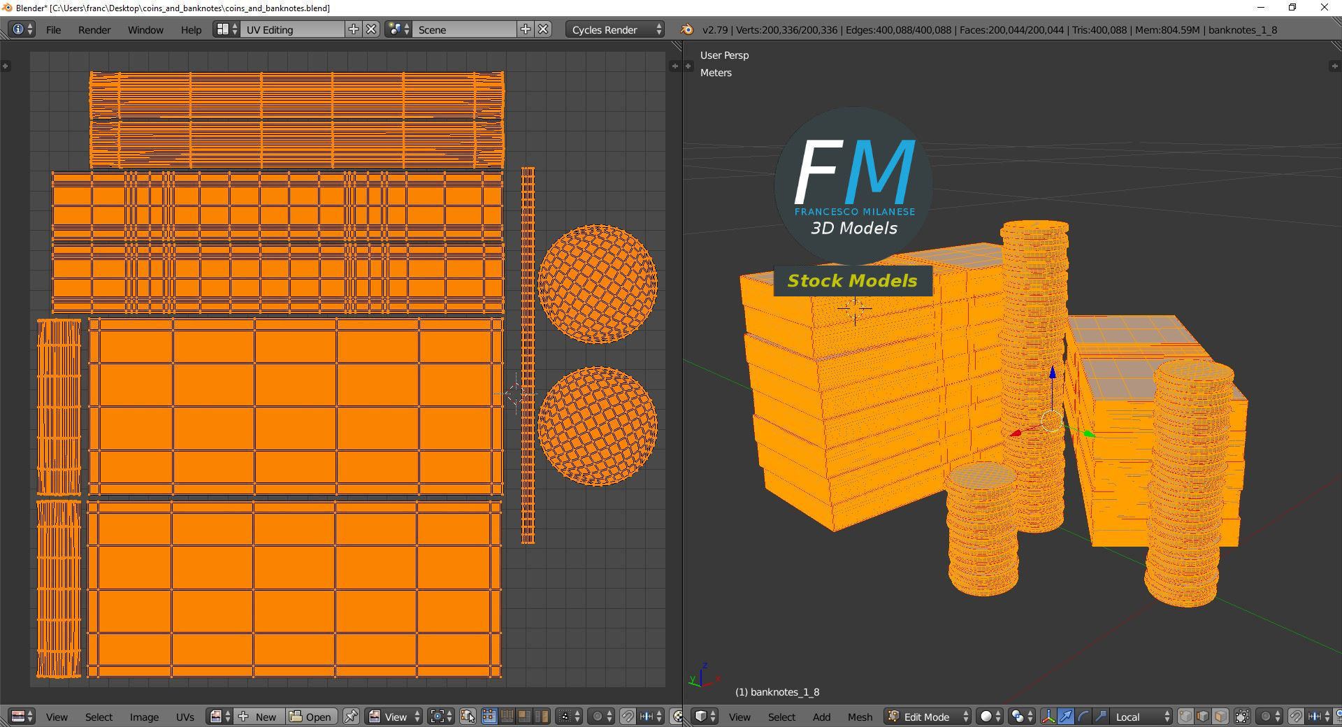 Coins and banknotes 3D model_10