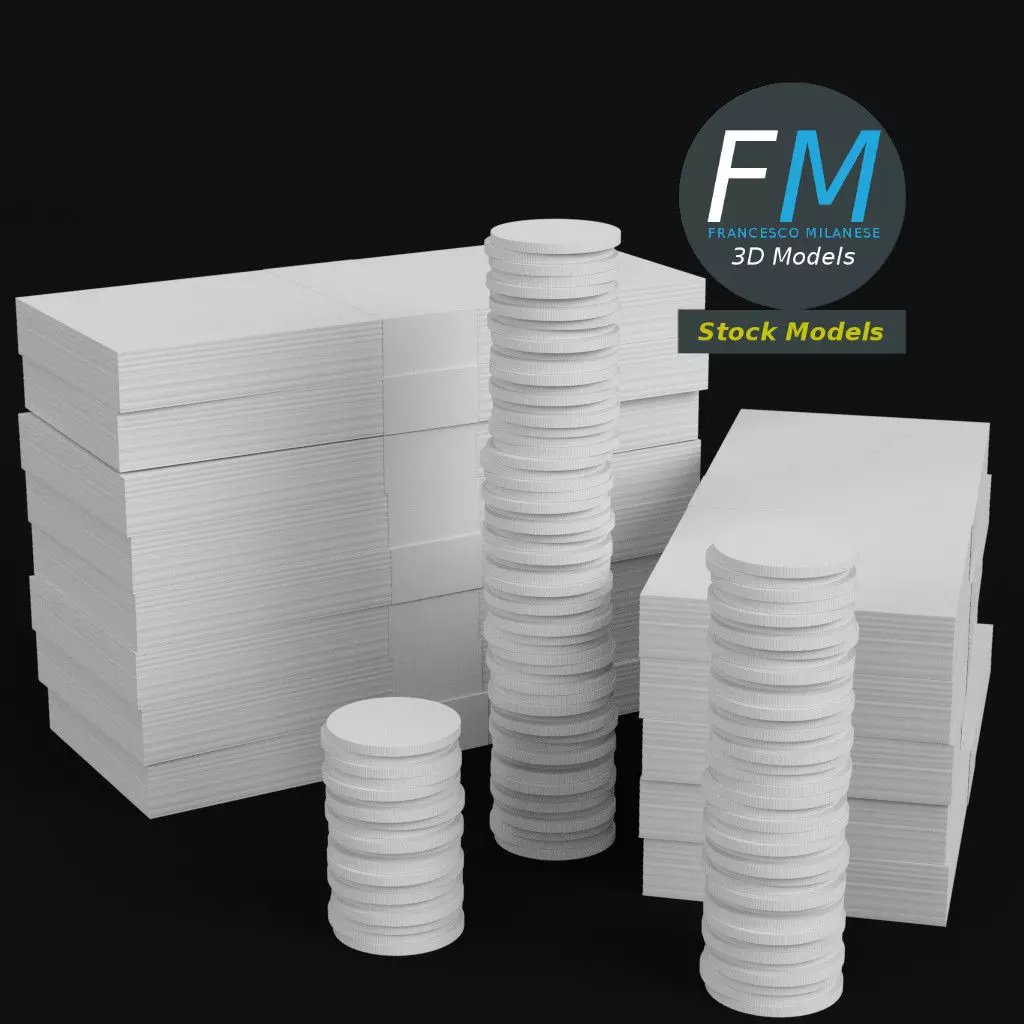 Coins and banknotes 3D model_0