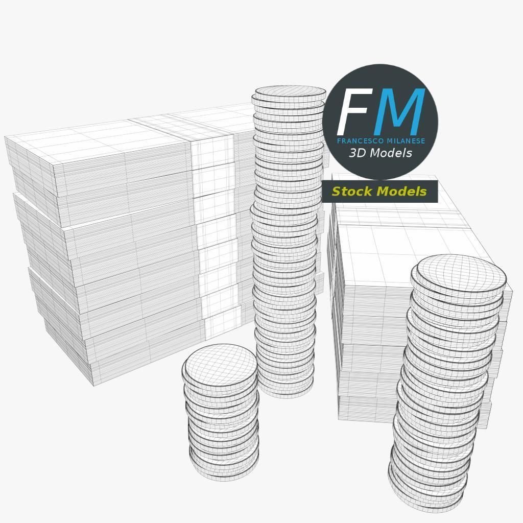 Coins and banknotes 3D model_7
