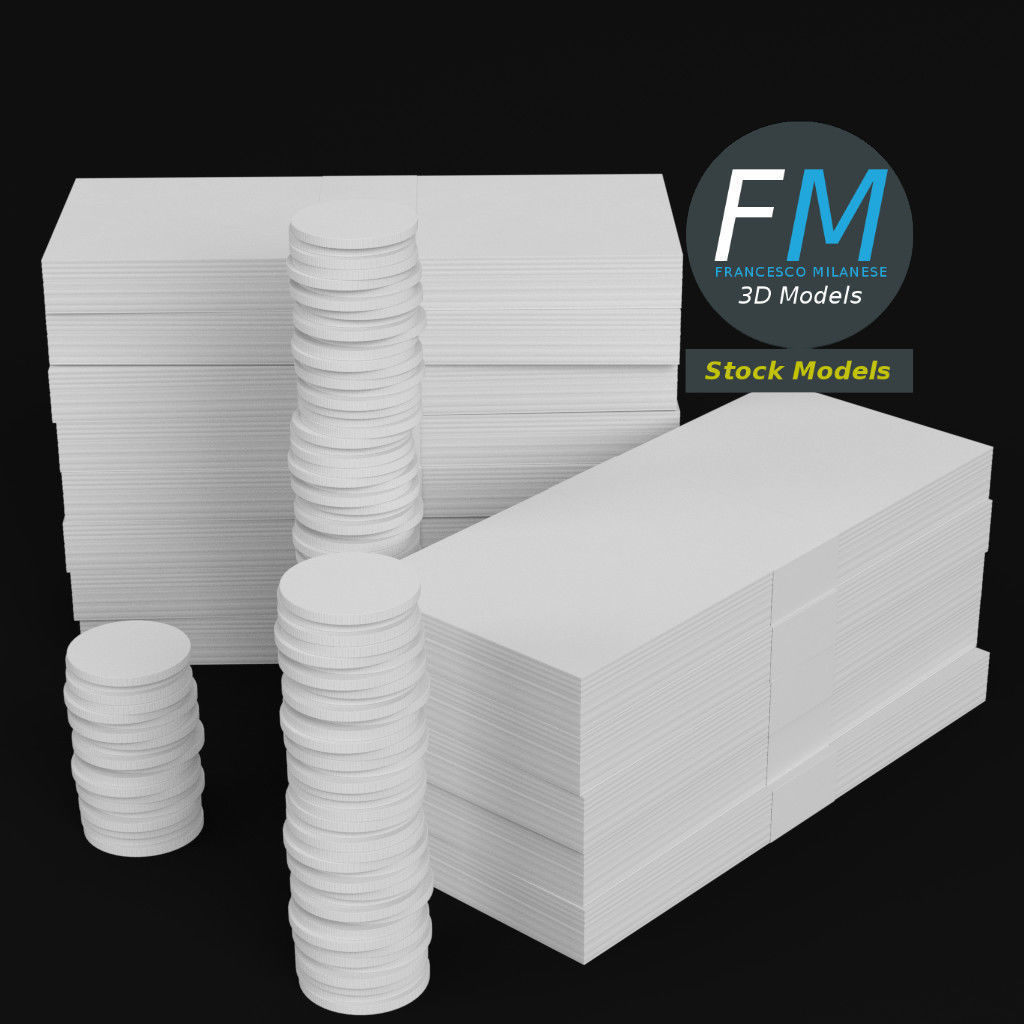 Coins and banknotes 3D model_2